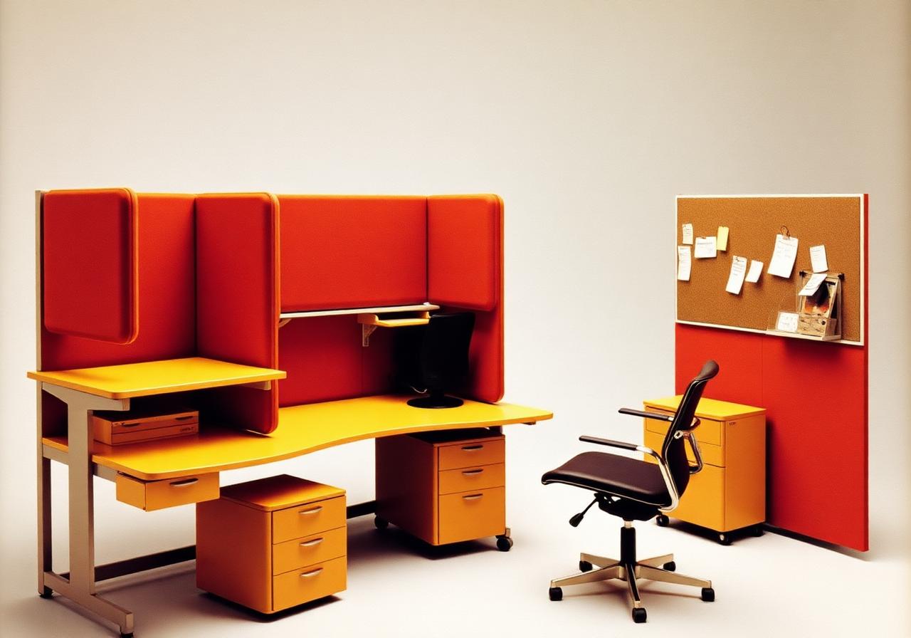 Vintage Herman Miller marketing photograph of an Action Office II workstation